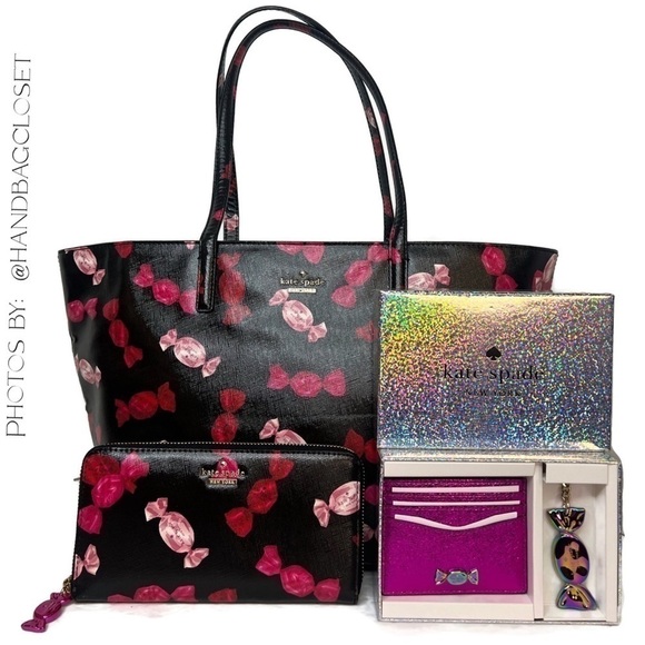 Kate Spade Candy Wrapper Bon Bon Tote Wallet Keychain Boxed Set Cedar Street NWT - Picture 1 of 16